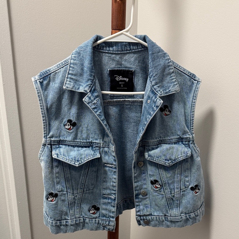 Disney Blue Denim Vest with Mickey Mouse Embroidery